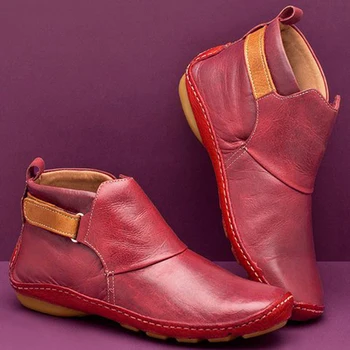 Primavara Toamna Pantofi de piele de Căprioară Pană de Epocă Glezna Cizme 2020 Caldă Femei Pantofi Plat pentru Femei Cârlig PU dă-i Zăpadă Cizme Pantofi Sport