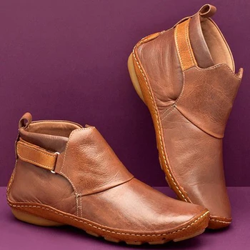 Primavara Toamna Pantofi de piele de Căprioară Pană de Epocă Glezna Cizme 2020 Caldă Femei Pantofi Plat pentru Femei Cârlig PU dă-i Zăpadă Cizme Pantofi Sport