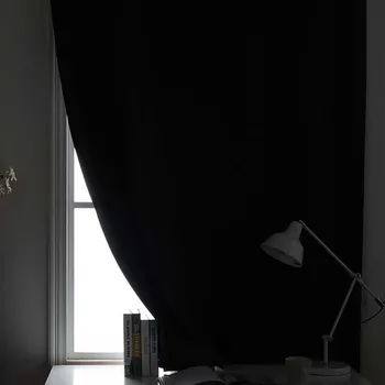 Blackout Simplu Solid Negru Velcro Fereastră În Cortina Dubla Fata Poliester Perdele Home Office Cafe Fereastră Perdea De Decor De Dimensiune Completă
