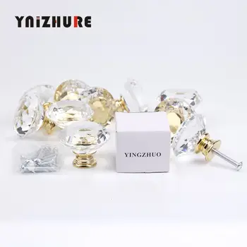 10buc 40mm Diamant Ușă Nouă Cristal Transparent de Sticlă Trage Sertar Mobilier Mâner Șurub Fierbinte la nivel Mondial Bază de Aur