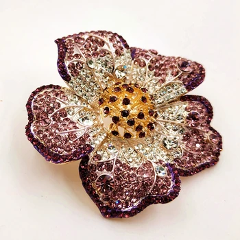 Uimitoare Epocă De Aur Stamen Adânc Floare Roz Broșe Plin Micro Pave Cristal Fluturând Petale De Flori Ace Femei Folie De Bijuterii