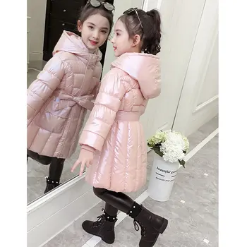 Copii ale modelului de Fete de Îmbrăcăminte din Bumbac captusit Haina de Iarna de Culoare Solidă Talie Centura Jacheta Fete Printesa Clasica, Snowsuits Hanorac