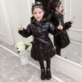 Copii ale modelului de Fete de Îmbrăcăminte din Bumbac captusit Haina de Iarna de Culoare Solidă Talie Centura Jacheta Fete Printesa Clasica, Snowsuits Hanorac