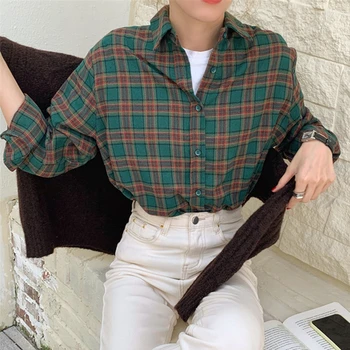 Colorfaith Noi 2020 Femei Toamna Iarna Bluze Camasi Vintage Supradimensionat coreean Carouri Neregulate Carouri Sălbatice Doamna Topuri BL535