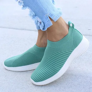 Pantofi pentru femei de Tricotat Ciorap Adidasi Femei Primavara-Vara Alunecare Pe Pantofi Plat pentru Femei Plus Dimensiune Mocasini Apartamente de Mers pe jos krasovki Famela