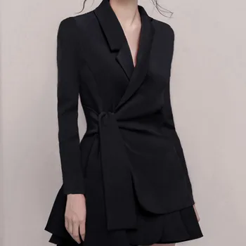 DEAE 2021 vară de moda casual, Guler de Turn-down talie mare negru slim cu maneca lunga arc sacou Fusta femei SB309