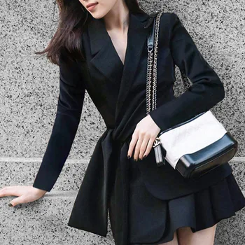 DEAE 2021 vară de moda casual, Guler de Turn-down talie mare negru slim cu maneca lunga arc sacou Fusta femei SB309