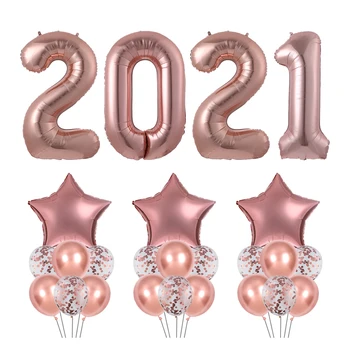 25pcs 2021 An Nou Fericit Baloane Heliu Pentagrama Aur Confetti Globos 16/32/40inch Folie Număr de Baloane de An Nou Decoruri 2021