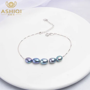 ASHIQI Reale Argint 925 Brățară Naturale Baroc Pearl Bijuterii Pentru Femei cu 6-7mm Alb negru de apă dulce pearl