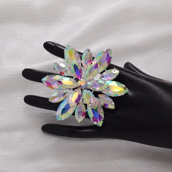 Dimensiuni mari de 7,6 cm Două straturi de flori femei inele reglabile bijuterii inel de nunta de cristal AB pietre inel de bijuterii de argint
