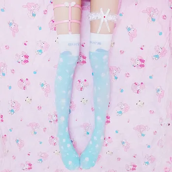 Noi 3D Imprimate Femei Ciorapi Roz Albastru Fată Drăguță Peste Genunchi Timp de Boot mult Coapsă-Mare Ciorapi de Compresie Ciorapi de Mătase Moale