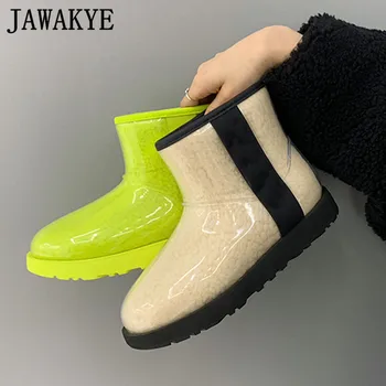 Bomboane de Culoare PVC Impermeabile Cizme de blana de Oaie pantofi EVA talpa de cauciuc plat platforma glezna cizme pentru femei cizme scurte