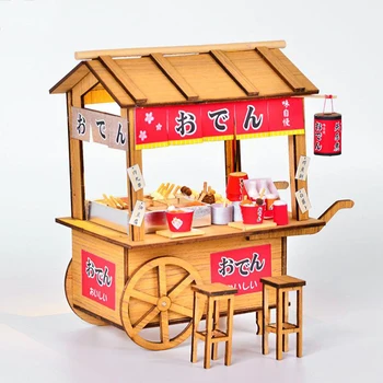 DIY casă de Păpuși din Lemn, Case papusa in Miniatura Stand de Stradă Japoneză Oden Mobilier de Alimentare Ornamente Kit-ul cu Led-uri pentru Copii Cadouri