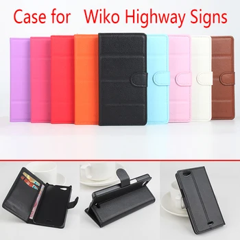 Wiko Highway Semne caz coque Flip Cover din Piele PU Portofel Caz Pentru Wiko Highway Semne Telefon smartphone Caz Pur Sloturi pentru Carduri de Sac