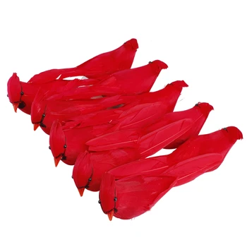 12 Buc Simulare Pene De Păsări Alb Roșu De Artizanat Spuma Fals Pasăre Clip De Pe Pomul De Craciun Ornament Decoratiuni Pentru Gradina