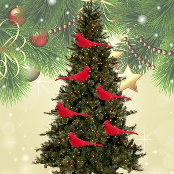 12 Buc Simulare Pene De Păsări Alb Roșu De Artizanat Spuma Fals Pasăre Clip De Pe Pomul De Craciun Ornament Decoratiuni Pentru Gradina