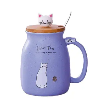 450ml pisica cana de Desene animate Pisica Ceramica Cana Cu Capac si Lingura de Cafea Ceai Lapte Cani Cana mic Dejun Drinkware Cadouri de Birou