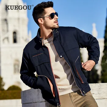 KUEGOU jacheta Barbati toamna Coreea de Sud moda guler Îngroșat Scule bărbați haina de Culoare coliziune Topuri YW-6535