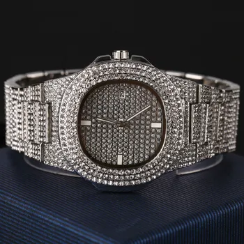 De lux Barbati Ceas de Moda Diamant Automat Data Cuarț Ceas pentru Bărbați din Oțel Inoxidabil de Aur Hip-Hop Ceasuri Barbati Brand de Top ceas de Lux