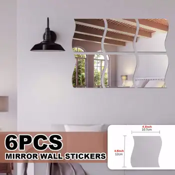 6pcs 3D Oglindă de Perete Autocolant Valuri Pătrați DIY Detașabil Acasă Camera Oglindă de Perete Autocolant Art Vinil Murală Decal Decor Acasă Ornamente