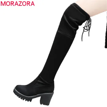 MORAZORA 2020 en-gros peste genunchi cizme femei rotund toe pantofi platforma cu fermoar simplu Întinde coapsa cizme înalte antiderapante