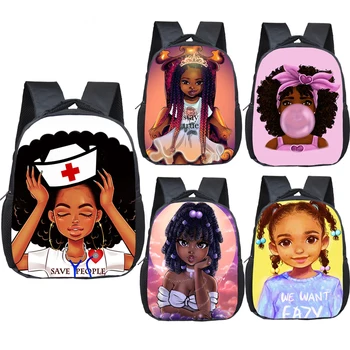 Negru Asistenta cu Coroana Rucsac Copii ghiozdane Desene animate Afro Școală de Fete Rucsac ghiozdan Copil Ghiozdane pentru Copii Toddler Sac