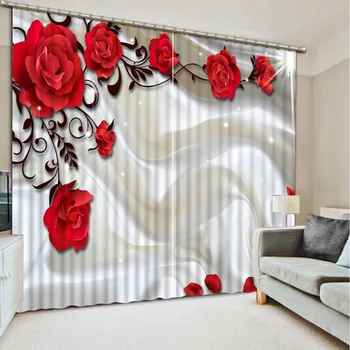 Fereastra Opace de Lux 3D Perdele set Pentru Pat cameră Living, Birou, Hotel de Perete Acasă Decsilk perdele roșii de flori de trandafir cortina