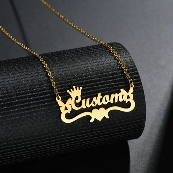 Atoztide Nume Personalizat Colier Bijuterii pentru Femei Personalizate Lanț Pandantiv Plăcuța de Aur din Oțel Inoxidabil Colier Cadou de Craciun
