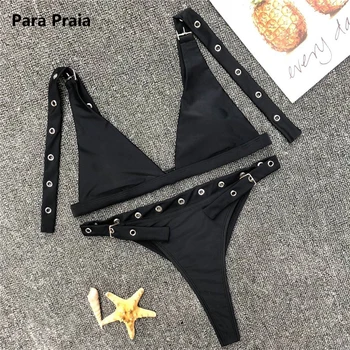 2021 Sexy Negru Brazilian Bikini Tanga Catarame Reglabile Costume De Baie Femei Costume De Baie Centura De Înaltă Tăiat Bikini Set Maillot De Bain