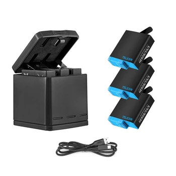 3 Mod de CONDUS Încărcător de Baterie + 3 Acumulatorului Încărcare Cutie Tip-C Cablu pentru GoPro Hero 8 7 6 Hero 5 Negru Set de Accesorii