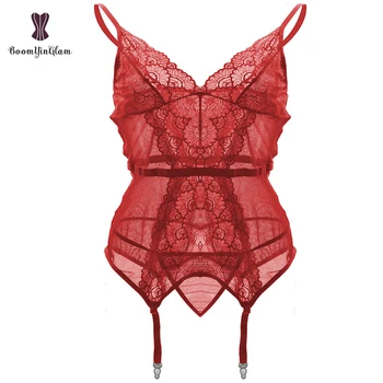 Roșu negru Gri pentru Femei Curea Corset Bustiera Sexy Sleepwear Translucid Lenjerie Cu Bretele 1026#