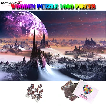 MOMEMO Frumoasa Planeta din Lemn Jigsaw Puzzle 1000 Piese Univers Magnific Peisaj Puzzle Jucării pentru Adulți Copii Cadouri Surpriza