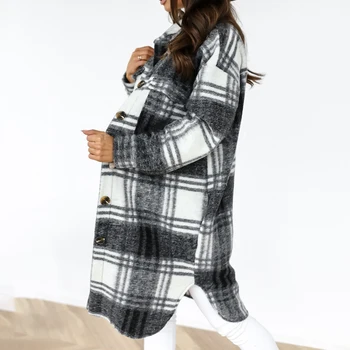 2020 Iarna Verificat Lung Sacou Femei Lână Amestec Palton Cald Carouri Elegante, Paltoane Supradimensionate Streetwear Gros Tricou Șic Top