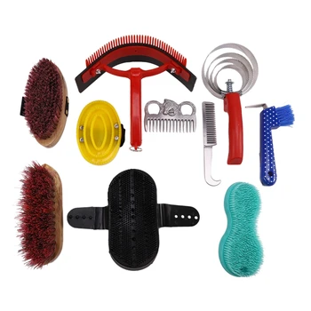 10-ÎN-1 Cal Grooming Tool Set Kit de Curățare Coama, Coada Pieptene de Masaj Curry Perie Sudoare Racleta Copita Alege Pieptene Curry Epurator