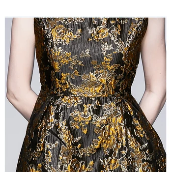 Simgent Jacquard Dress coreeană de Moda de Vara Femei fără Mâneci O Linie de Aur Elegant Rochie de Epocă Vestidos Halat Femme SG061211