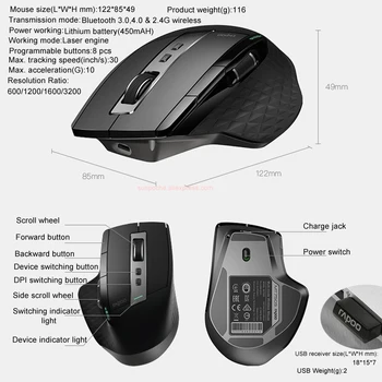 Rapoo Multi-modul fără Fir Subțire de Metal Tastatură și baterie Reîncărcabilă cu Laser Mouse Combo Bluetooth 3.0/4.0 & 2.4 G Comuta între 4 Dispozitive