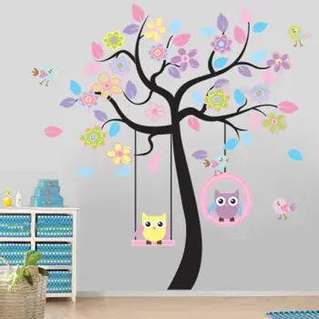 Bufniță Pasăre Copac Mare Autocolant de Perete Pentru Camera Copii Decor de Vinil Arta Pepinieră Coji de fructe și Stick-ul