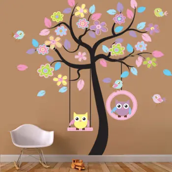 Bufniță Pasăre Copac Mare Autocolant de Perete Pentru Camera Copii Decor de Vinil Arta Pepinieră Coji de fructe și Stick-ul