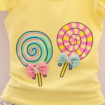2 BUC Fete Lollipop tricou Floral Set de pantaloni Scurți la Modă, Confortabil pentru Copii Copilul Haine de Copii-Fete Set Lollipop T-shirt S4