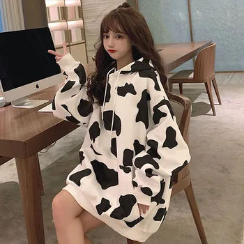 Minunat Model Vaca Lungime De Pluș Hoodies Femei Toamna Iarna 2020 Harajuku Student Liber Supradimensionate Hanorac Cu Gluga Pulovere