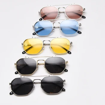 Kachawoo flip-up ochelari de soare barbati polarizati metal argintiu albastru de moda ochelari de soare pentru femei pătrat rame de ochelari de înaltă calitate