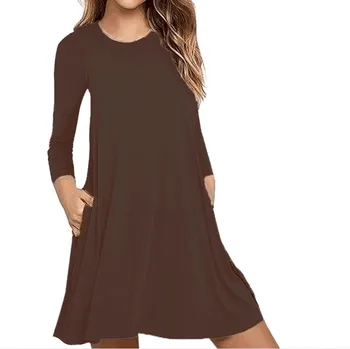 40# Doamnelor Moda Casual cu Maneci Lungi de Culoare Pură Pierde T-shirt Rochie Cu Buzunare pentru Femei de Moda Rochie 2020 Retro Elegant Nou