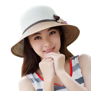 Pălării pentru Femei de Vara Pliabil Soare, Pălărie de Paie Largă Refuz Palarii de Plaja si Fata de Afara Full Protectie UV Călătorie Paie Capac Casual Arc