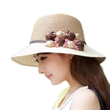 Pălării pentru Femei de Vara Pliabil Soare, Pălărie de Paie Largă Refuz Palarii de Plaja si Fata de Afara Full Protectie UV Călătorie Paie Capac Casual Arc