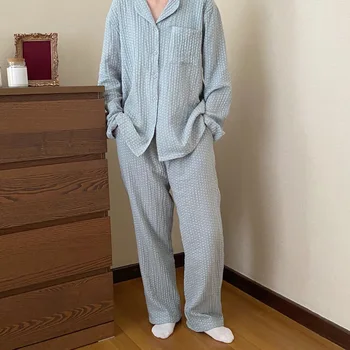Casual acasă dot imprimate pijama set 2 piese barbati de moda costum pijama cu buzunare pentru femei din bumbac pijama, pijamale, seturi de pijamale L038
