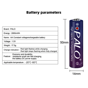 PALO 1.5 V AA baterie Li-ion Reîncărcabilă Baterie AA 1.5 V 2800mWh litiu li-ion baterie reîncărcabilă Bateria AA de 1,5 V pentru termometru
