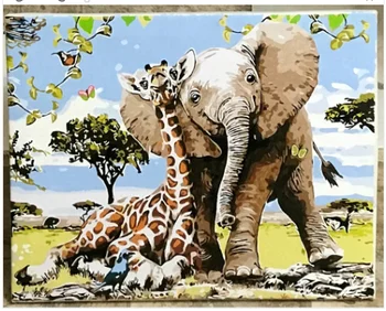GATYZTORY Top de Vânzare diy Digitală, pictură în ulei De Numere kit Alungit Cerb Și Elefanți animale pe panza pentru picătură de transport maritim