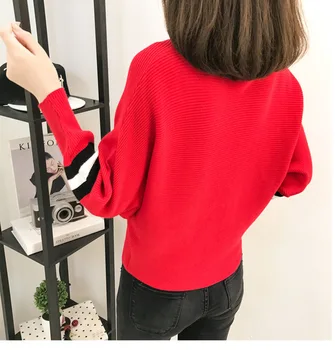 2020 toamna noua vertical stripe contrast liber pulover pulovere femei pulover cu maneci scurte bat
