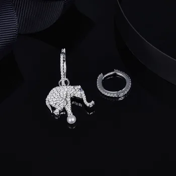 Fierbinte Elefant Mic Asimetrie Manșetă Stud Cercel Pur Argint 925 Apă Dulce Pearl Circ Femeile Nunta Animale De Bijuterii