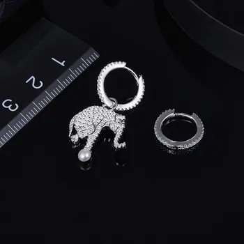 Fierbinte Elefant Mic Asimetrie Manșetă Stud Cercel Pur Argint 925 Apă Dulce Pearl Circ Femeile Nunta Animale De Bijuterii